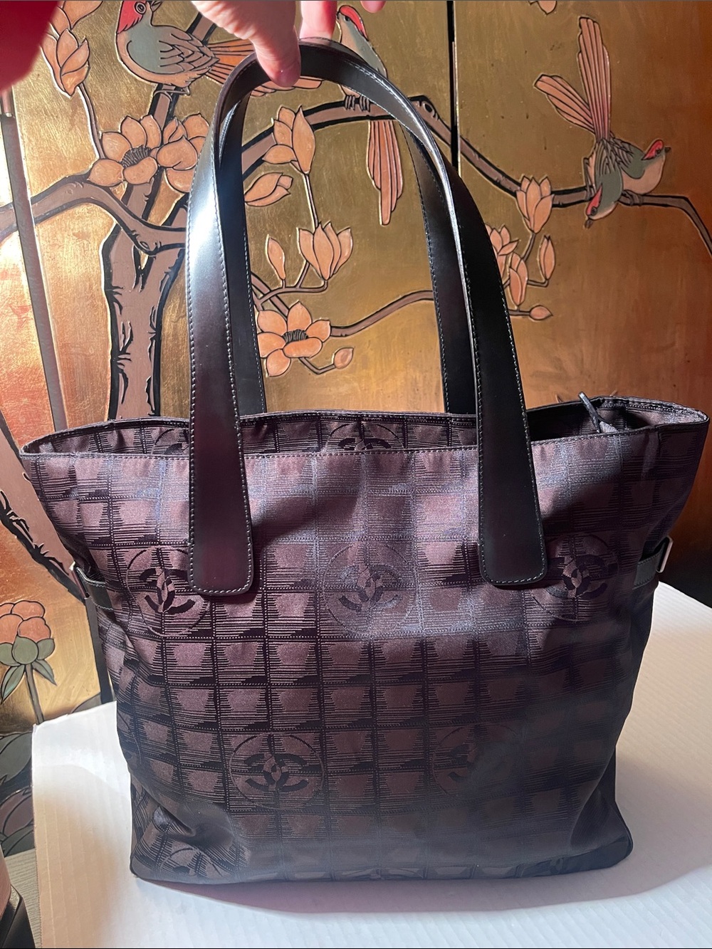 CHANEL Black and Brown Logo Jacquard Tote with Leather Handles UNUSED